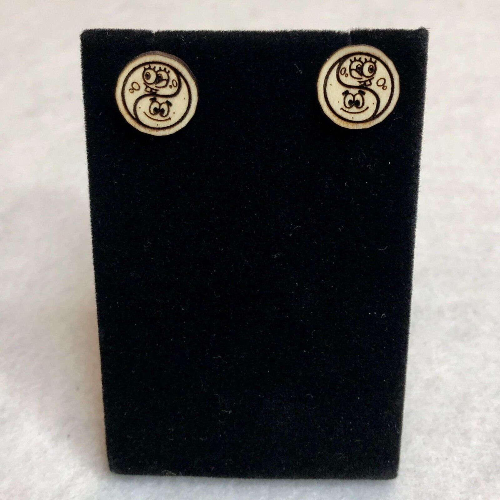 Spongebob And Patrick Yin Yang Wood Stud Earrings